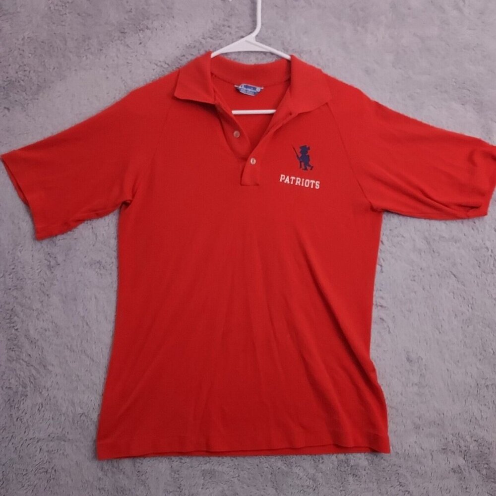 Vintage Champion Polo Shirt Mens Small Patriots Logo Red Golf Nylon Made in USA